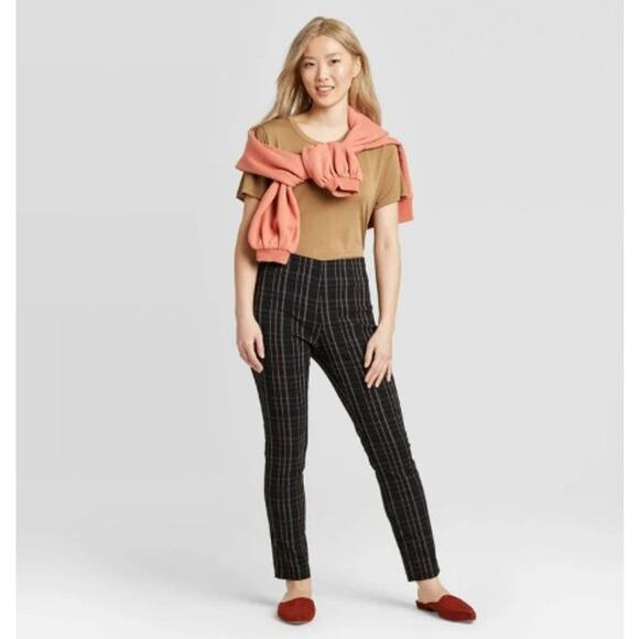 A New Day Womens Size 4 Black Check Pull On Pants High Rise Skinny Ankle - Picture 1 of 10